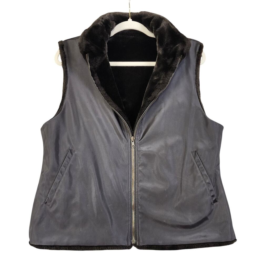 Blassport Womens Reversible Faux Fur Vest Size Medium‎ Brown Zip Front Mob Wife